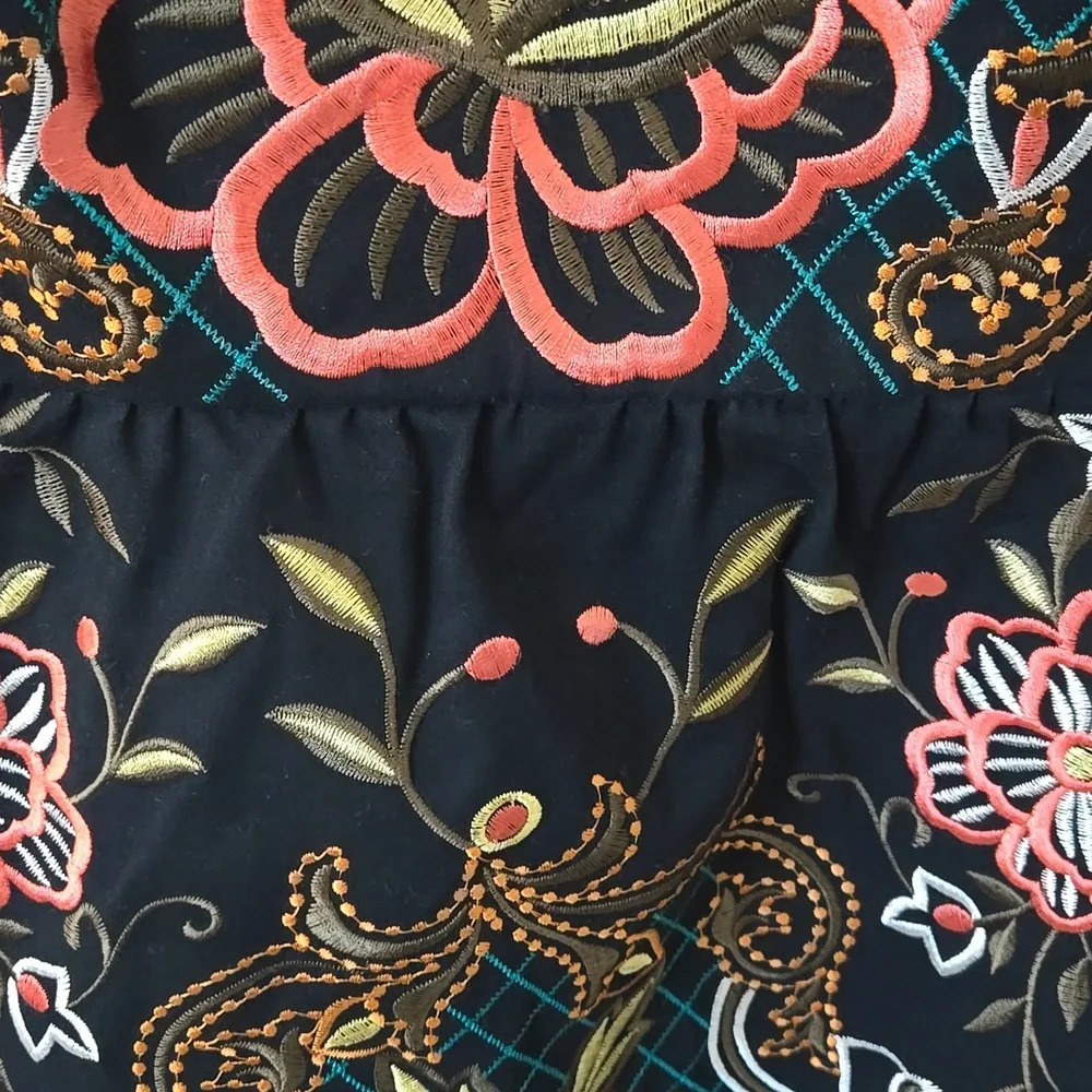 Anthropologie Moulinette Soeurs Embroidered Perennial Dress Black Floral Sz 10 - Picture 9 of 14